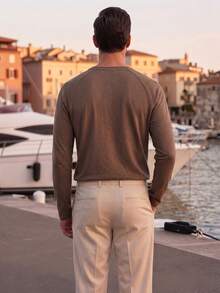 Officeau Men's Casual Solid Color Henley Neck Long Sleeve Undershirt, Comfortable & Soft, Versatile For All Seasons,Fall - Brown - View 2