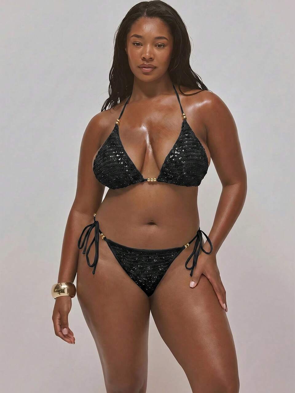 Curve Beaded Sequin Crochet Tie Side Bikini Bottoms Only Spring Summer Cute Holiday Vacation Swim Ibiza Beach Sexy
