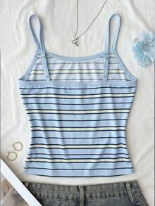Teen Girls Casual Simple Spaghetti Strap Fitted Tank Top Summer Top - Multicolor - View 2