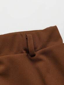 Elenzga Plus Size Women's Summer Elegant Elegant Lapel Long Sleeve Design Brown Patchwork Waist-Cinching Shirt And High Waist Long A-Line Skirt Casual Slimming Daily Commute Two Pieces Set - Brown - View 7