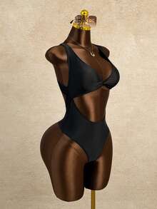 Swim SXY 1pc Women's Solid Color Twist Knot High Neck Criss-Cross Backless One-Piece Swimsuit - Black - View 6