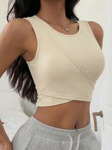 DAZY Light Shaping Solid Color Minimalist Wearable Sports Bra Tank Top For Women - Beige - View 3