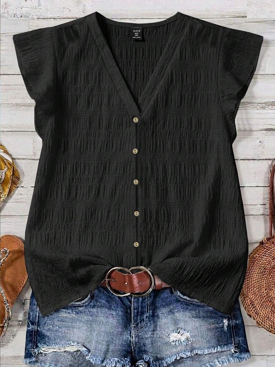 Rusticease Blusa casual minimalista adecuada para el verano - Negro - Ver 1