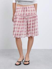 COUREZ Low Waist Plaid Skirt / Y2K Cute Skirts Casual Fall Clothes For Women Street Casual Autumn Outfits Women Winter Clothes For Women Pink Skirt Going Out - Red and White - View 4