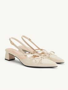 CUCCOO CHICEST Apricot Oily Leather Pointed Bow Slingback Thick Heel Sandals, Workplace Commuting Temperament Shoes - Avocado apricot - View 8
