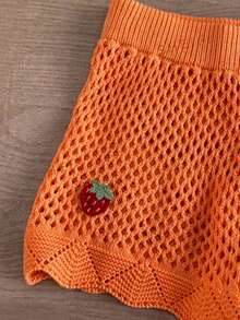 Sweetra Quần short len dệt kim nữ mùa hè thời trang dễ thương quyến rũ đi biển họa tiết anh đào 3D đan rỗng - trái cam - Xem 3