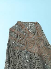 SHEIN Swim Chicsea 26SS 春夏度假海灘波希米亞風編織棕紅色比基尼泳衣附長褲 3件組 - 綠色 - 查看 6