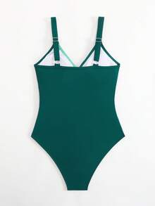 Swim Lushoire Striped Special Fabric Criss-Cross Chest One-Piece Swimsuit - Multicolor - View 4