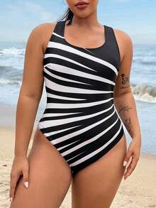 Swim Nautrix 2026新款大码女式保守印花竞技泳衣，防晒面料 - 黑與白 - 查看 4