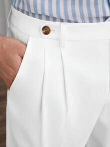 Core Aspect Pantalones cortos casuales para hombre de unicolor con doble pliegue y cremallera, para vacaciones - Beis - Ver 4