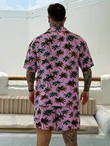 DAZY 男士椰子樹印花短袖襯衫與短褲休閒度假海灘套裝 夏季 - 彩色 - 查看 2