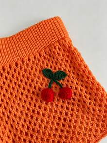 Sweetra Quần short len dệt kim nữ mùa hè thời trang dễ thương quyến rũ đi biển họa tiết anh đào 3D đan rỗng - trái cam - Xem 6