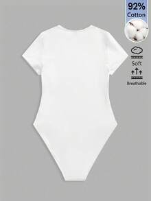 SHEIN BASICS 女款素色極簡百搭圓領短袖連身衣，適合日常穿著 - 白色 - 查看 3