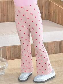 Dazy Kids 女童波點蝴蝶結印花休閒日常外出緊身內搭褲 夏季 - 粉色 - 查看 4