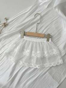 Dazy Kids 女童蕾絲網紗荷葉邊裙擺夏季裙 - 白色 - 查看 5