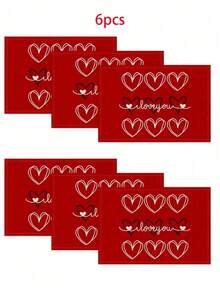 1/4/6PCS Polyester Stain Resistant Non Slip Washable Red Pink Heart Love Decor Placemat Dining Mat For Valentine Day Home Restaurant Dining Table Decor Household Items - Red - View 15