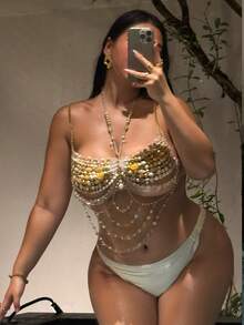 Swim SXY 2026 Nouveau Printemps et Été Sous-vêtements Bikini Grande Taille pour Femmes avec Chaîne de Corps Sexy, Chaîne de Perles et Chaîne Métallique Accessoires de Vacances à la Plage Fête Festival, Lingerie - Roux - Voir 4