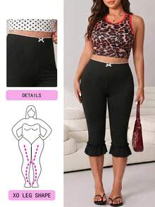 Solflare Quần legging lửng màu đen dáng rộng, bèo nhún, dành cho nữ, cỡ lớn. - màu đen - Xem 2