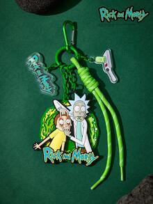 Rick and Morty X POKOJA LAND 卡通動畫圖案金屬鑰匙圈吊飾，精緻可愛。適用於包包、車鑰匙、情侶吊飾、書包、生日禮品、背包、衣物吊飾、創意包掛飾。時尚百搭配件，也是送給親友和同學在派對、聚會和生日時的有趣小禮物 - 彩色 - 查看 4