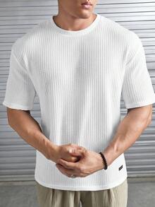 Manfinity RebelGame 男士寬鬆字母貼布華夫格針織T恤 - 白色 - 查看 2