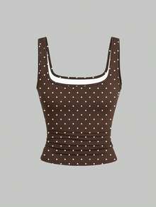 EMERY ROSE 3pcs Plus Size Women's Casual Polka Dot & Leopard Pattern Printed Sleeveless Vest Set, Summer - Multicolor - View 4