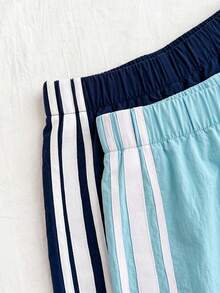 SHEIN Tween Girl Tween Girls Shorts Colorful Summer Contrast Webbing Shorts, 2pcs - Blue - View 8