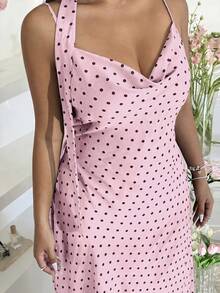 GalTyme Pink Plus Size Summer Elegant Polka Dot Print Cami Dress - Pink - View 2