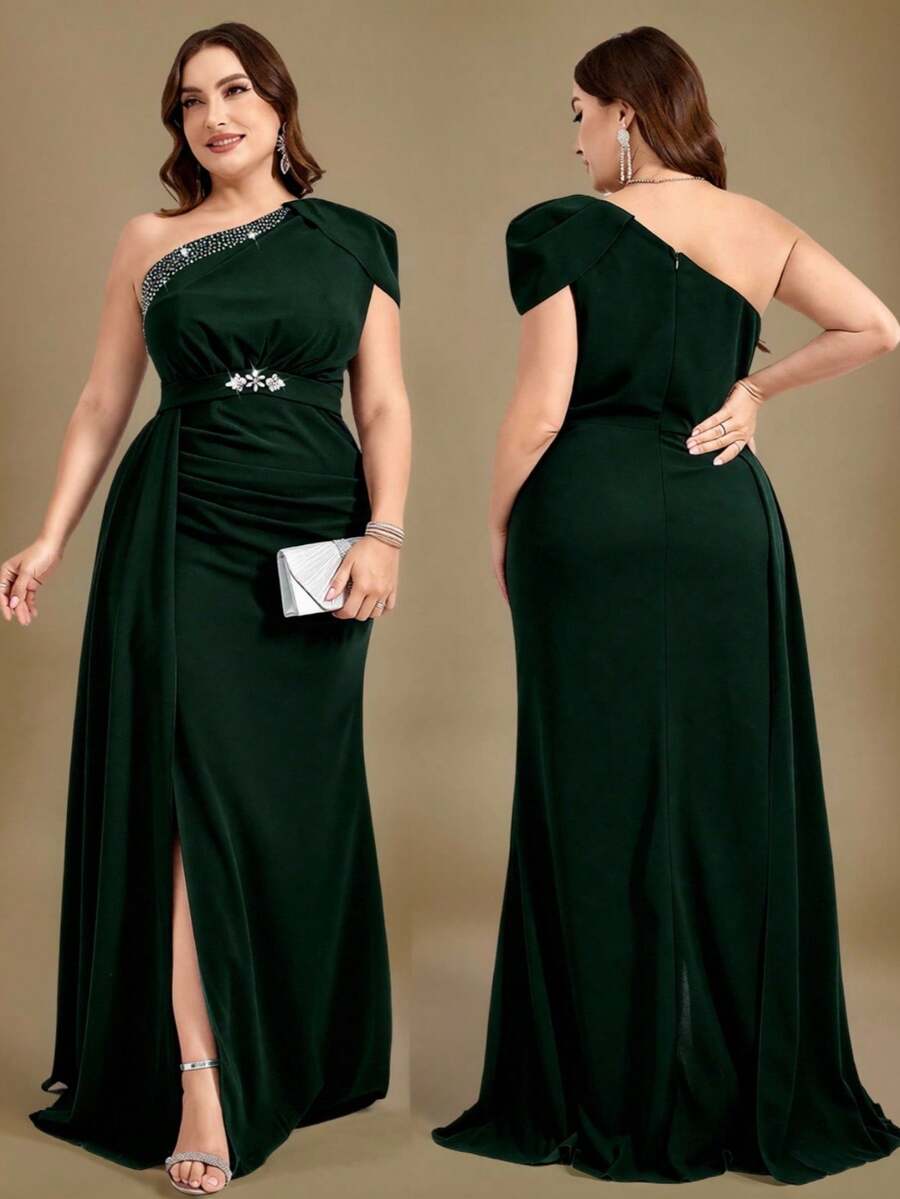 Coutiva Vestido de noche formal de talla grande (muy adornado) - Verde Oscuro - Ver 1