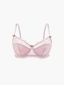 Bisouelle Conjunto de lencería de sujetador con aro y bragas de encaje en contraste para el verano para el verano - Lila Púrpura - Ver 8