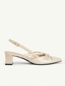 CUCCOO CHICEST Apricot Oily Leather Pointed Bow Slingback Thick Heel Sandals, Workplace Commuting Temperament Shoes - Avocado apricot - View 7