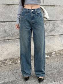 DAZY Women's High Waisted Wide Leg Denim Jeans With Pockets - Light Wash - View 12