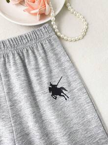 SHEIN 2件組幼童女童男童休閒灰色馬匹印花短袖軟薄兩件式套裝衣著，日常居家運動春夏秋上衣褲子T恤 - 灰色 - 查看 7