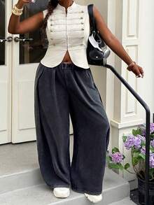 Muchica Plus Size Casual Loose Pants - Dark Grey - View 6