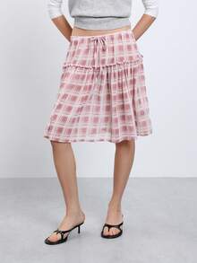 COUREZ Low Waist Plaid Skirt / Y2K Cute Skirts Casual Fall Clothes For Women Street Casual Autumn Outfits Women Winter Clothes For Women Pink Skirt Going Out - Red and White - View 1