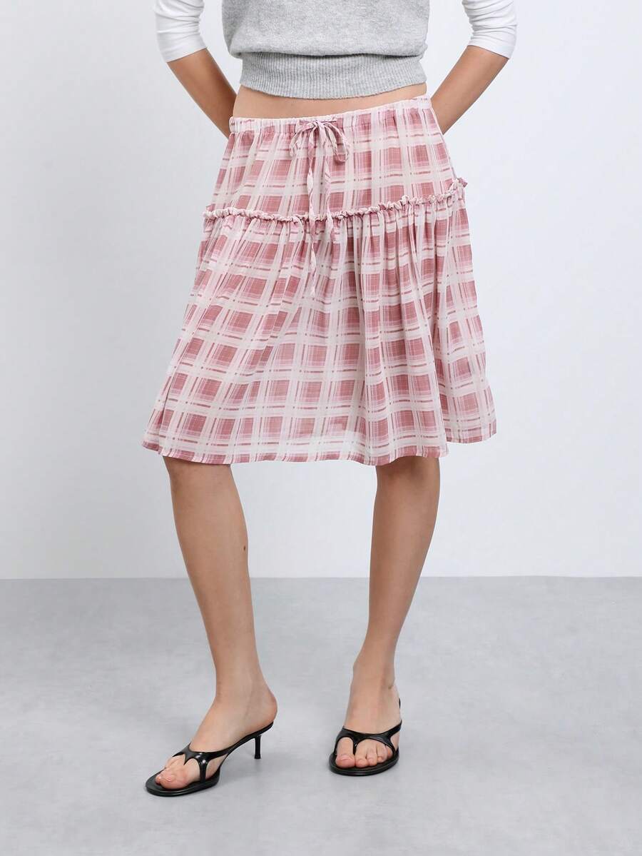 COUREZ Low Waist Plaid Skirt / Y2K Cute Skirts Casual Fall Clothes For Women Street Casual Autumn Outfits Women Winter Clothes For Women Pink Skirt Going Out - Red and White - View 1