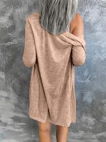 EMERY ROSE Áo khoác nữ màu trơn, một hàng khuy, tay dài, phong cách tối giản, đa năng - màu nâu - Xem 2