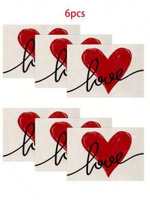1/4/6PCS Polyester Stain Resistant Non Slip Washable Red Pink Heart Love Decor Placemat Dining Mat For Valentine Day Home Restaurant Dining Table Decor Household Items - Red - View 16
