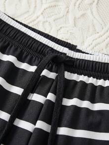 SHEIN 女士简约日常黑白条纹两件套睡眠短裤 - 黑與白 - 查看 6