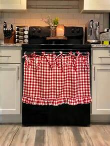 1PC Handmade Country Style Plaid Ruffled Tie On Stove Cover Oven Curtain Dishwasher Washing Machine Cover Easy Installation No Tools For Kitchen Laundry Farmhouse Decor Kitchen Supplies Home Accessories - View 7