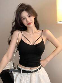 DAZY Women Summer Hollow Out Stretchy Cropped Cami Top Going Out Tops Tank Tops - Black - View 13
