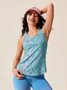 SHEIN Sovereign Charm 多彩印花休閒網格拼接百搭多巴胺顯瘦無袖運動背心 - 彩色 - 查看 5