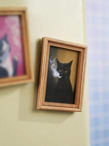 Joivida 1Pc/2Pcs Fun Cat Photo Frame Fridge Magnet, Retro Wooden 3D Printed Magnetic Sticker, Creative Retro Oil Painting Style Fridge Decor Stickers - multicolor - View 5