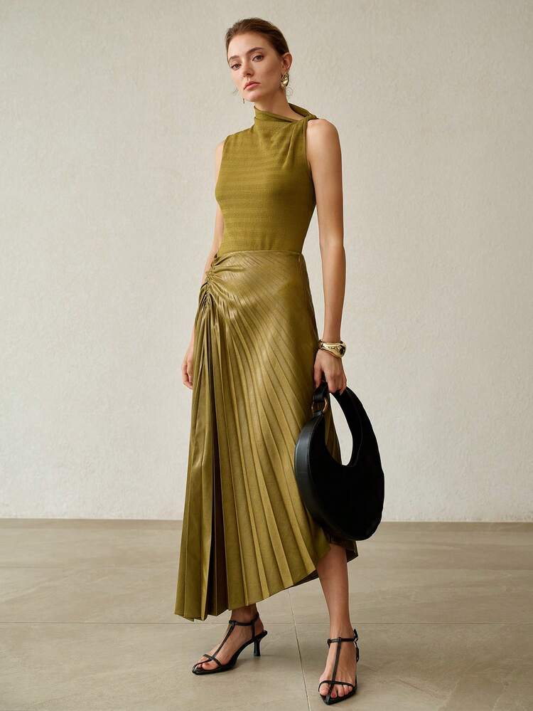 SPRING/SUMMER SMOOTH PLEATED ASYMMETRIC SKIRT