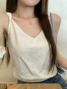 DAZY Women's Solid Color V-Neck Sleeveless Summer Loose Casual Tank Top - White - View 5
