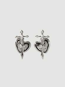 MortiRose Vintage Pleated Love Stud Earrings Niche Design Asymmetrical S925 Cross Earrings - Silver - View 1