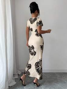 SHEIN Clasi Women's Exquisite Elegant Sexy Bohemian Print Vacation Dress Brunch Black And White Summer - Apricot - View 2