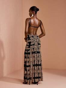 JIAN LASALA Women Multicolor All Over Print Mesh Backless Sexy Spaghetti Strap Sleeveless Women Maxi Dress - Multicolor - View 2