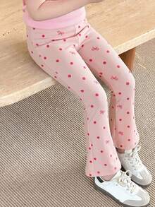 Dazy Kids 女童波點蝴蝶結印花休閒日常外出緊身內搭褲 夏季 - 粉色 - 查看 5