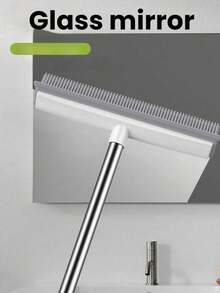 1 pièce Balai en caoutchouc avec raclette en silicone, manche long réglable, retire-poils d'animaux, nettoyeur de poussière, brosse pour fenêtres et sols, pour bois dur, carrelage et surfaces en verre, indispensable - Gris clair - Voir 5