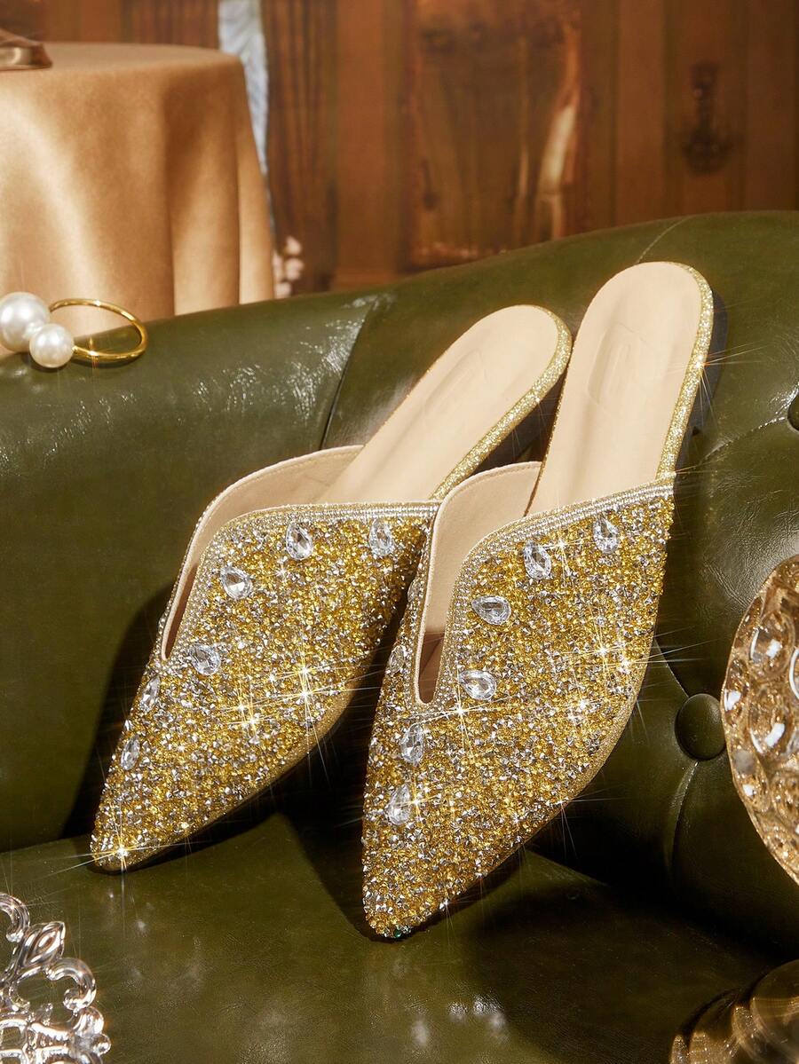 CUCCOO TILAWA Ladies' Fashionable And Elegant Rhinestone Pointed, Women's Flat-Soled Shoes, Suitable For Banquets, Parties, Daily And Other Occasions - Gold - View 1
